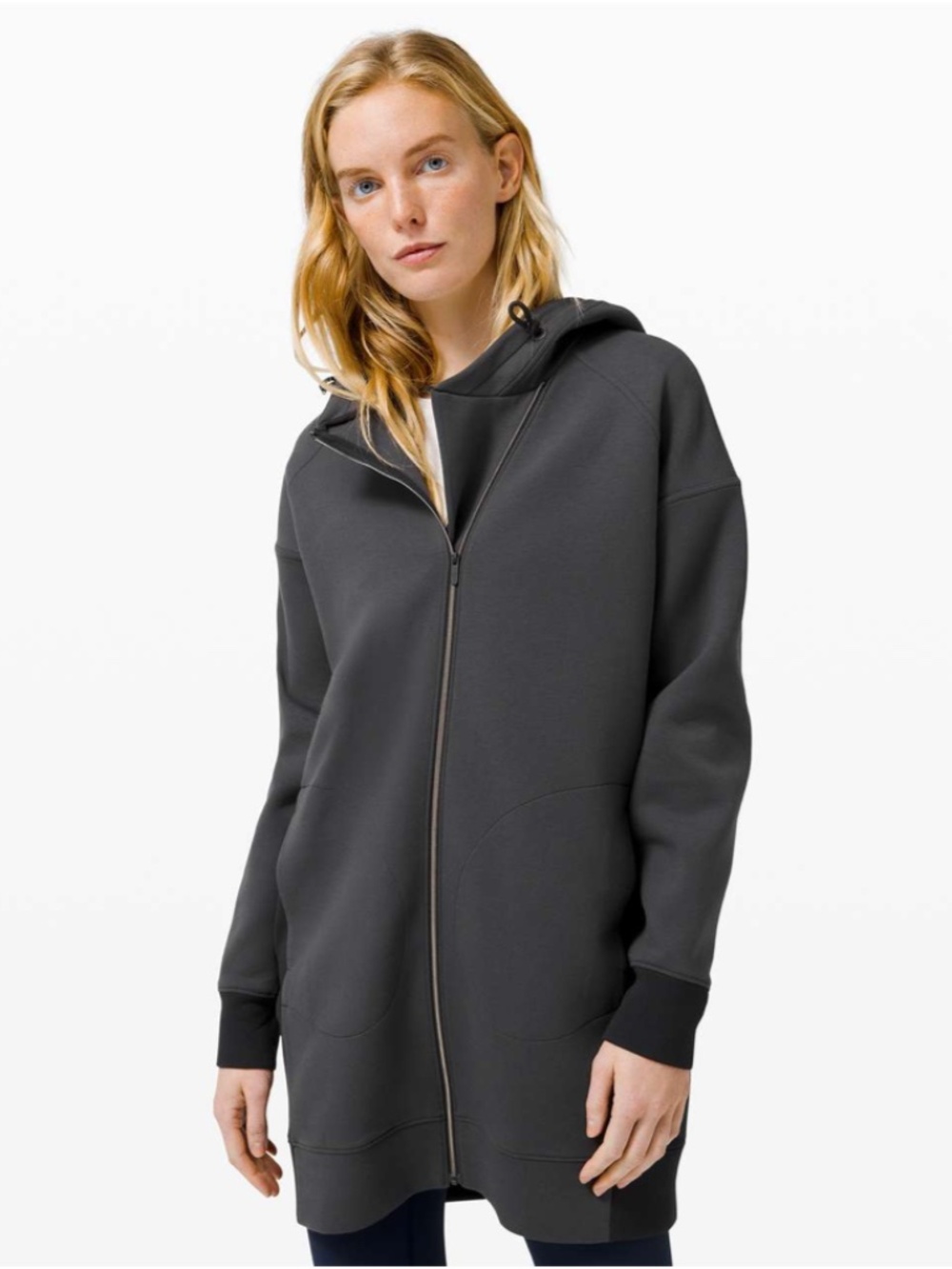 LULULEMON WOMENS IN ORBIT LONG ZIP UP JACKET SWEATSHIRT GRAPHITE GRAY BLACK SZ 6